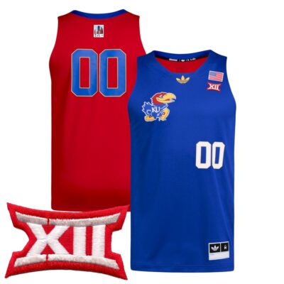 Custom Kansas Jayhawks Basketball Royal Red Black Month History Jersey w/ XII Patch - All Stitched