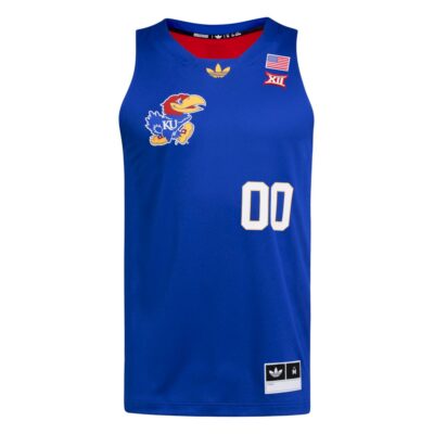 Alternative view of Custom Kansas Jayhawks Basketball Royal Red Black Month History Jersey w/ XII Patch - All Stitched