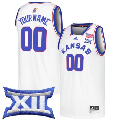 Custom Kansas Jayhawks Basketball White Reverse Retro Jersey w/ XII Patch - All Stitched