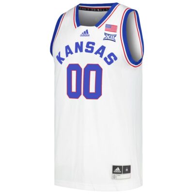 Alternative view of Custom Kansas Jayhawks Basketball White Reverse Retro Jersey w/ XII Patch - All Stitched