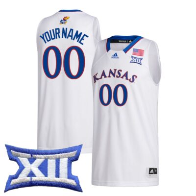 Custom Kansas Jayhawks Basketball 2023/24 White Home Jersey w/ XII Patch - All Stitched