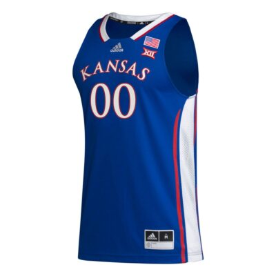 Alternative view of Custom Kansas Jayhawks Basketball 2023/24 Royal Away Jersey w/ XII Patch - All Stitched