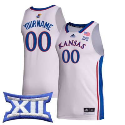 Custom Kansas Jayhawks Basketball 2021/22 White Home Jersey w/ XII Patch - All Stitched