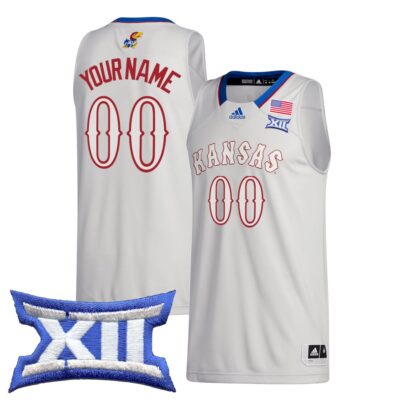 Custom Kansas Jayhawks Basketball 2021/22 White Alternate Jersey w/ XII Patch - All Stitched