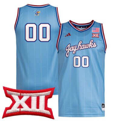 Custom Kansas Jayhawks Basketball Light Blue Jersey w/ XII Patch - All Stitched