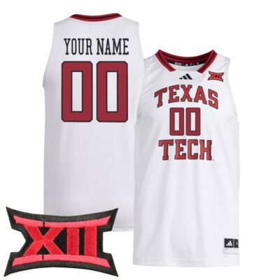 Custom Texas Tech Red Raiders Basketball 2024/25 White Away Jersey w/ XII Patch - All Stitched
