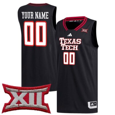 Custom Texas Tech Red Raiders Basketball 2024/25 Black Alternate Jersey w/ XII Patch - All Stitched