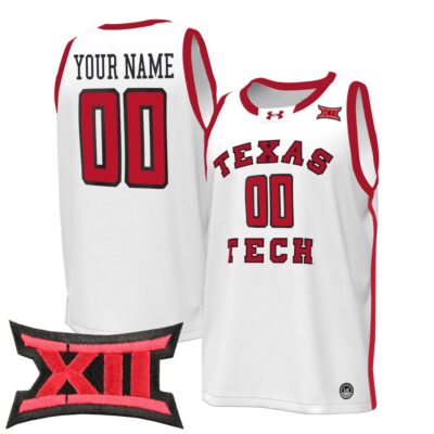 Custom Texas Tech Red Raiders Basketball 2023/24 White Home Jersey w/ XII Patch - All Stitched