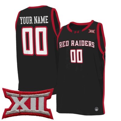 Custom Texas Tech Red Raiders Basketball 2023/24 Black Alternate Jersey w/ XII Patch - All Stitched