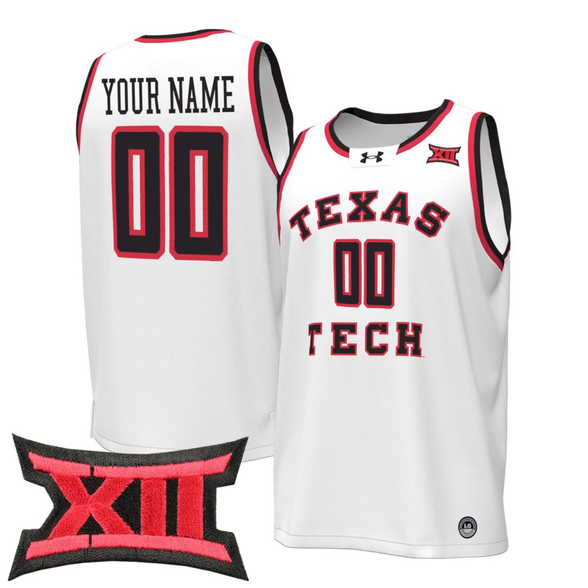 Custom Texas Tech Red Raiders Basketball White 1965 Throwback Jersey w/ XII Patch - All Stitched