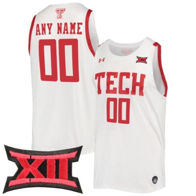 Custom Texas Tech Red Raiders Basketball 2021/22 White Home Jersey w/ XII Patch - All Stitched