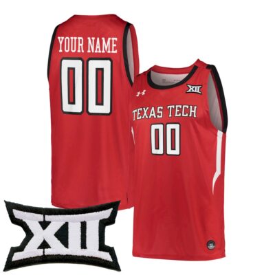 Custom Texas Tech Red Raiders Basketball 2021/22 Red Away Jersey w/ XII Patch - All Stitched