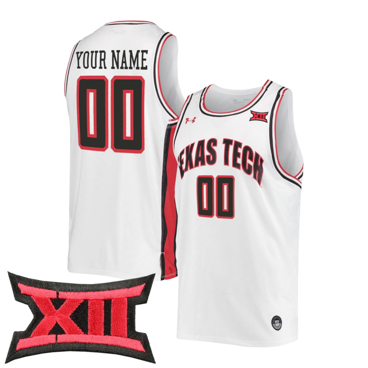 Custom Texas Tech Red Raiders Basketball White Jersey w/ XII Patch - All Stitched