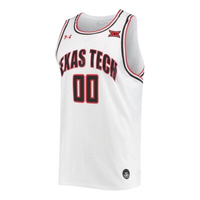 Alternative view of Custom Texas Tech Red Raiders Basketball White Jersey w/ XII Patch - All Stitched