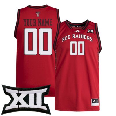 Custom Texas Tech Red Raiders Basketball Red Away Jersey w/ XII Patch - All Stitched