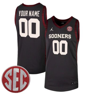 Custom Oklahoma Sooners Basketball Black Alternate Jersey w/ SEC Patch - All Stitched