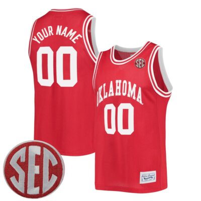 Custom Oklahoma Sooners Basketball Crimson Throwback Jersey w/ SEC Patch - All Stitched