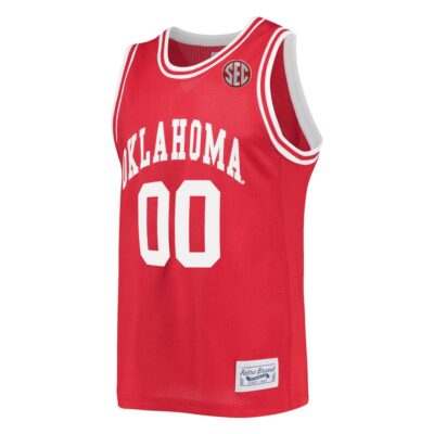 Alternative view of Custom Oklahoma Sooners Basketball Crimson Throwback Jersey w/ SEC Patch - All Stitched