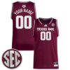 Custom Texas A&M Aggies Basketball 2024/25 Maroon Away Jersey w/ SEC Patch - All Stitched