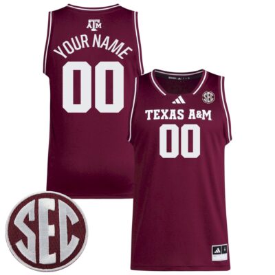 Custom Texas A&M Aggies Basketball 2024/25 Maroon Away Jersey w/ SEC Patch - All Stitched