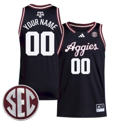 Custom Texas A&M Aggies Basketball 2024/25 Black Alternate Jersey w/ SEC Patch - All Stitched