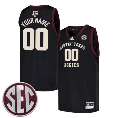 Custom Texas A&M Aggies Basketball 2022/23 Black Away Jersey w/ SEC Patch - All Stitched