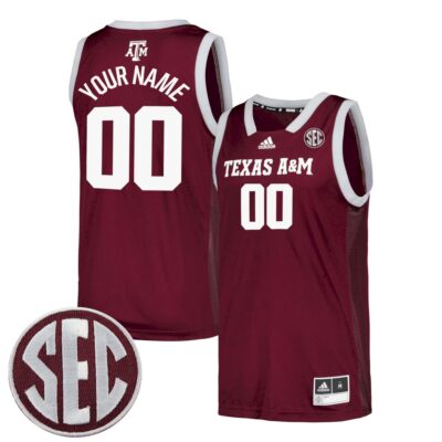 Custom Texas A&M Aggies Basketball 2021/22 Maroon Away Jersey w/ SEC Patch - All Stitched