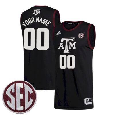 Custom Texas A&M Aggies Basketball 2021/22 Black Alternate Jersey w/ SEC Patch - All Stitched