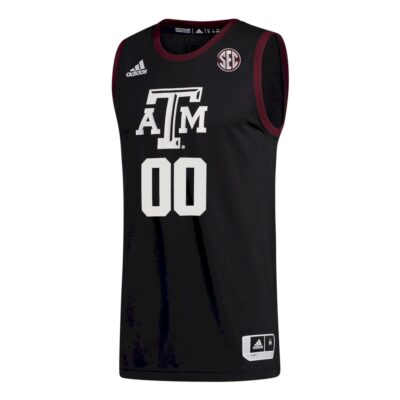 Alternative view of Custom Texas A&M Aggies Basketball 2021/22 Black Alternate Jersey w/ SEC Patch - All Stitched