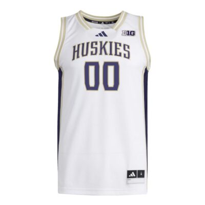 Alternative view of Custom Washington Huskies Basketball 2025/26 White Home Jersey w/ B1G Patch - All Stitched
