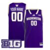 Custom Washington Huskies Basketball 2025/26 Purple Away Jersey w/ B1G Patch - All Stitched