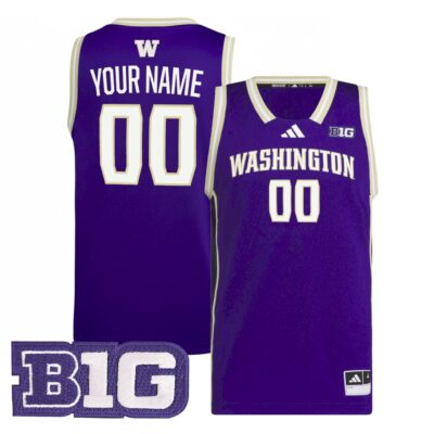 Custom Washington Huskies Basketball 2025/26 Purple Away Jersey w/ B1G Patch - All Stitched