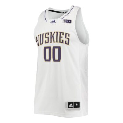 Alternative view of Custom Washington Huskies Basketball 2021/22 White Home Jersey w/ B1G Patch - All Stitched