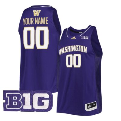 Custom Washington Huskies Basketball 2021/22 Purple Away Jersey w/ B1G Patch - All Stitched
