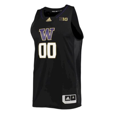 Alternative view of Custom Washington Huskies Basketball 2021/22 Black Alternate Jersey w/ B1G Patch - All Stitched