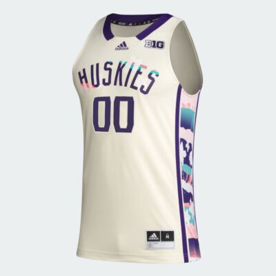 Alternative view of Custom Washington Huskies Basketball Khaki Honoring Black Excellence Jersey w/ B1G Patch - All Stitched