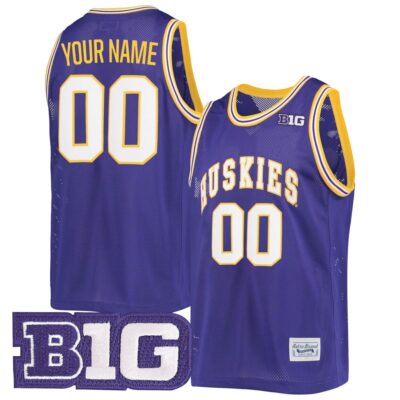 Custom Washington Huskies Basketball Purple Commemorative Classic Jersey w/ B1G Patch - All Stitched