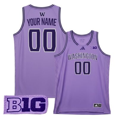 Custom Washington Huskies Basketball 2025/26 Lavender Alternate Jersey w/ B1G Patch - All Stitched