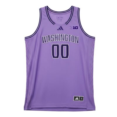 Alternative view of Custom Washington Huskies Basketball 2025/26 Lavender Alternate Jersey w/ B1G Patch - All Stitched