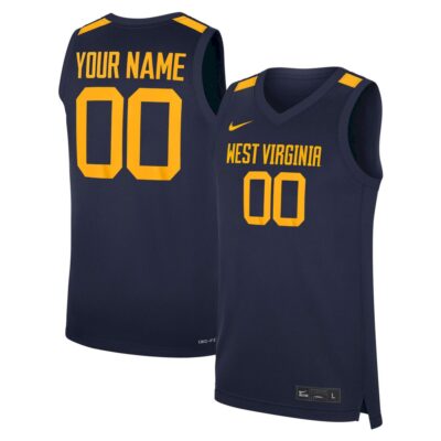 Custom West Virginia Mountaineers Basketball Navy Away Jersey - All Stitched