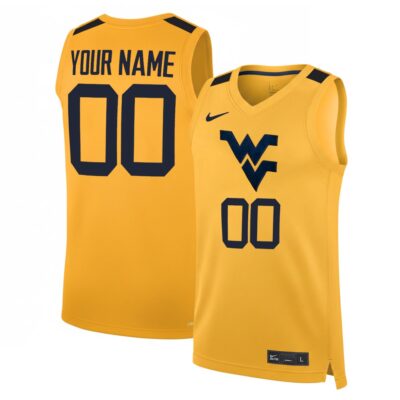 Custom West Virginia Mountaineers Basketball Gold Alternate Jersey - All Stitched