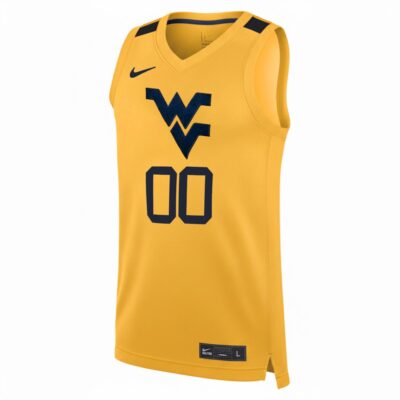 Alternative view of Custom West Virginia Mountaineers Basketball Gold Alternate Jersey - All Stitched
