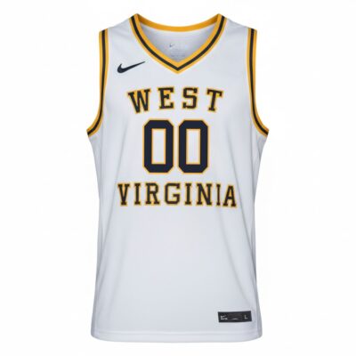 Alternative view of Custom West Virginia Mountaineers Basketball White Throwback Jersey - All Stitched
