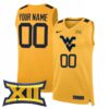 Custom West Virginia Mountaineers Basketball Gold Alternate Jersey w/ XII Patch - All Stitched