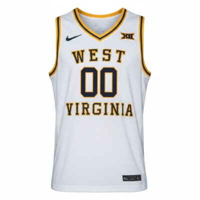 Alternative view of Custom West Virginia Mountaineers Basketball White Throwback Jersey w/ XII Patch - All Stitched