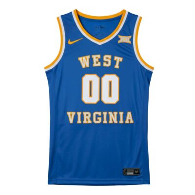 Alternative view of Custom West Virginia Mountaineers Basketball Royal Blue Throwback Jersey w/ XII Patch - All Stitched