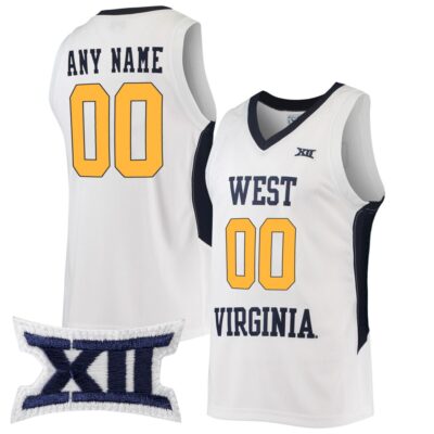 Custom West Virginia Mountaineers Basketball White Commemorative Classic Jersey w/ XII Patch - All Stitched