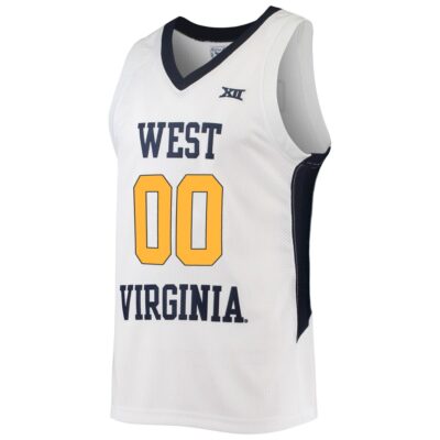 Alternative view of Custom West Virginia Mountaineers Basketball White Commemorative Classic Jersey w/ XII Patch - All Stitched