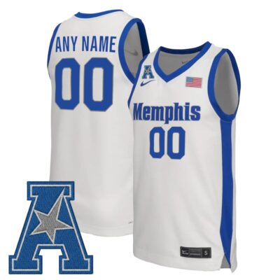 Custom Memphis Tigers Basketball White Home Jersey w/ AAC Patch - All Stitched