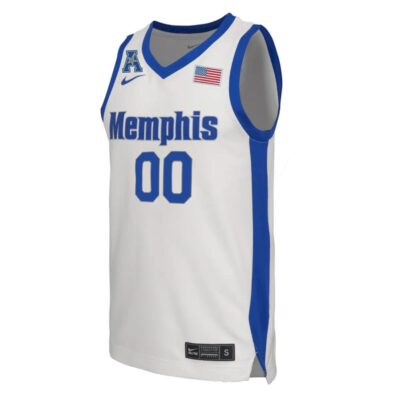 Alternative view of Custom Memphis Tigers Basketball White Home Jersey w/ AAC Patch - All Stitched